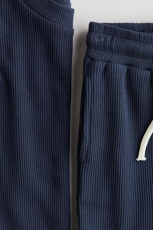2-Piece waffled cotton set - dark blue