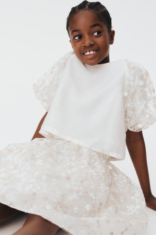 Puff-sleeved blouse - white/floral 