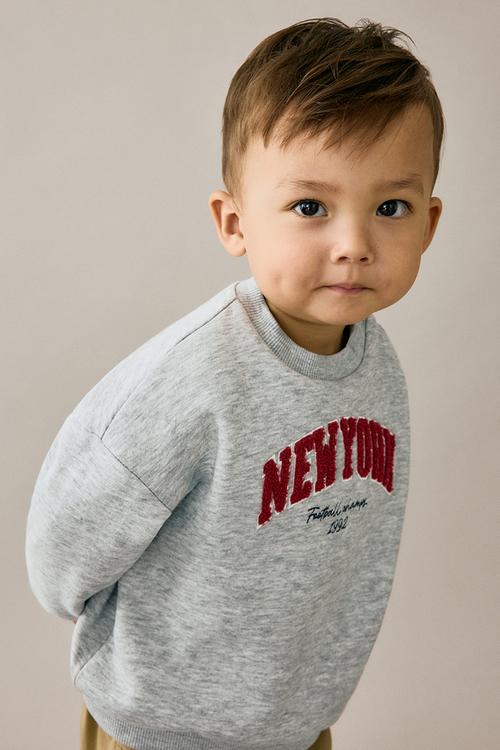 Motif-detail brushed-inside sweatshirt - light grey new york