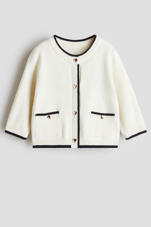 Fine-knit cardigan - cream & black