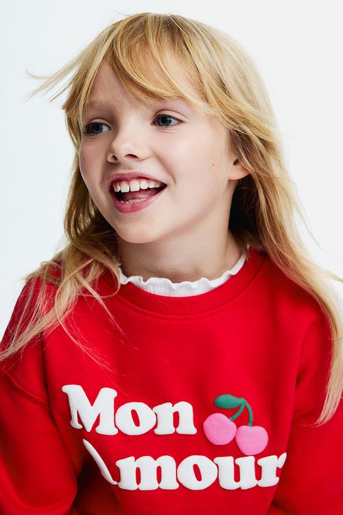 Printed brushed-inside sweatshirt - red/mon amour 