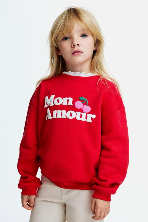 Printed brushed-inside sweatshirt - red/mon amour 