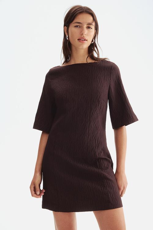 Boat-neck dress - dark brown 