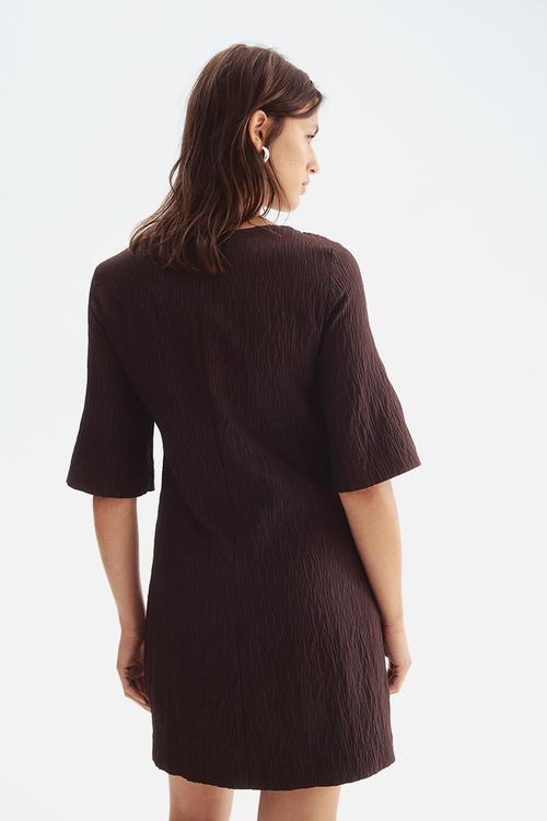Boat-neck dress - dark brown 