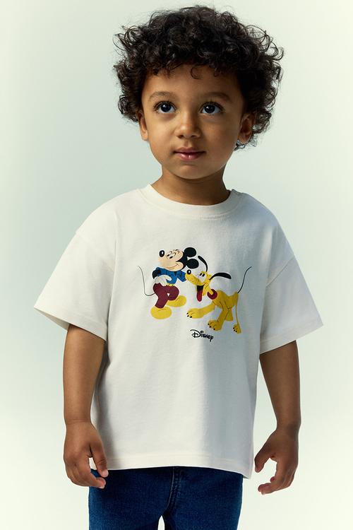 Print-motif cotton T-shirt - cream mickey mouse 