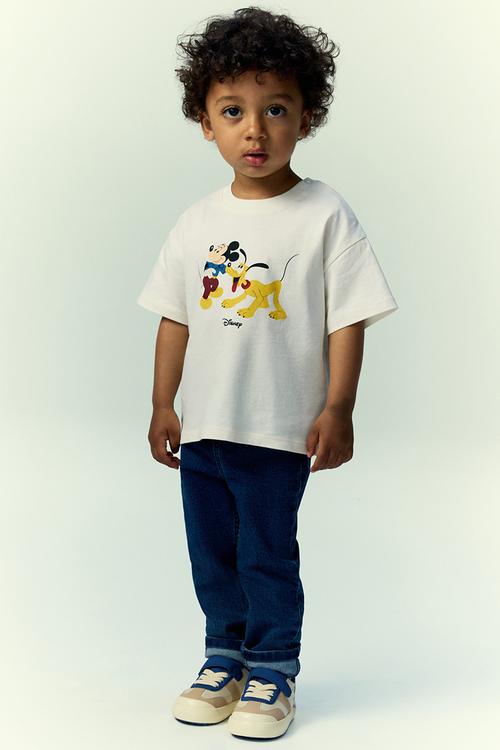 Print-motif cotton T-shirt - cream mickey mouse 