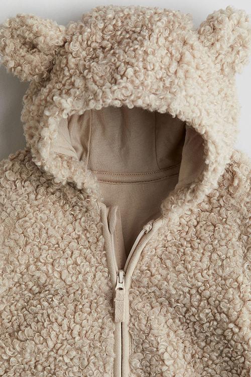 Hooded fluffy pramsuit - beige