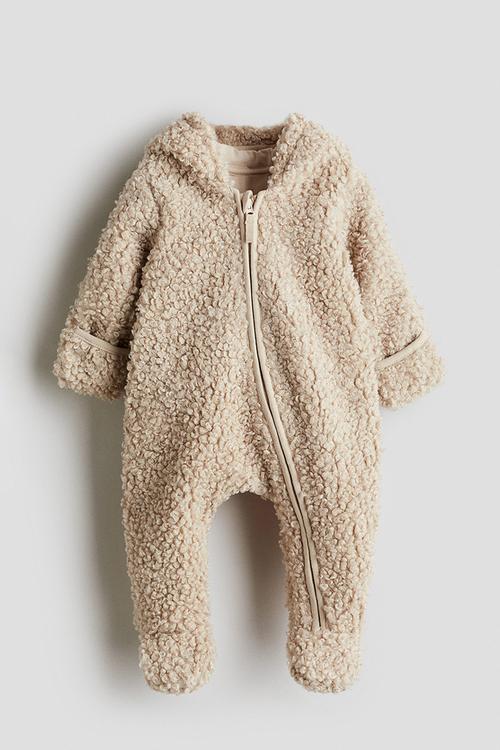 Hooded fluffy pramsuit - beige