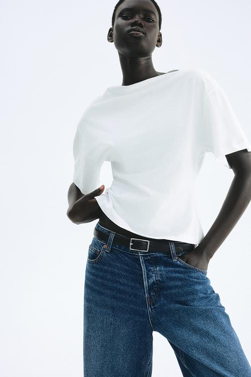 Boat-neck cotton top - white