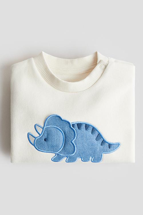 Motif-detail brushed-inside sweatshirt - white/triceratops