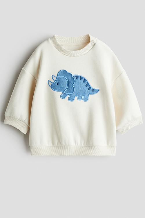 Motif-detail brushed-inside sweatshirt - white/triceratops