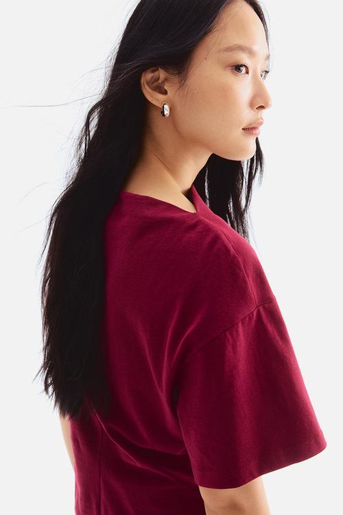 Boat-neck cotton top - burgundy