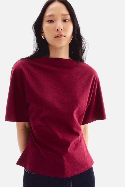 Boat-neck cotton top - burgundy