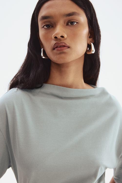 Boat-neck cotton top - turquoise