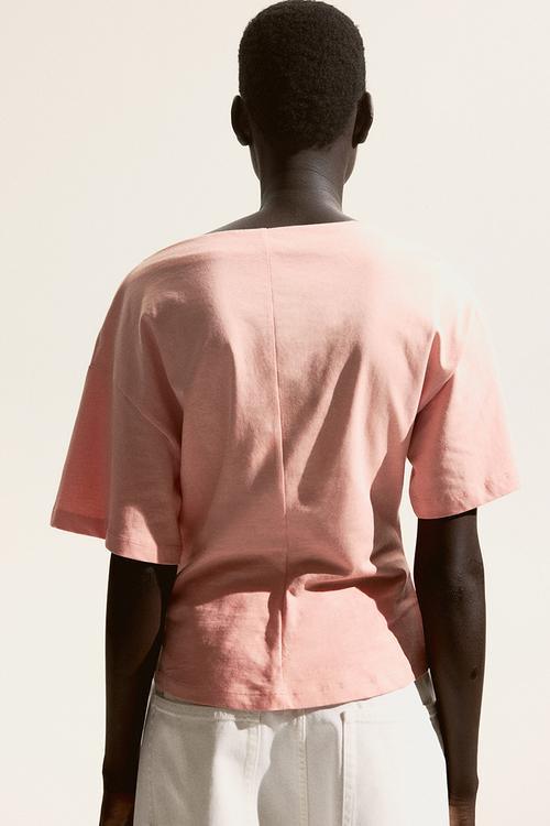 Boat-neck cotton top - light pink