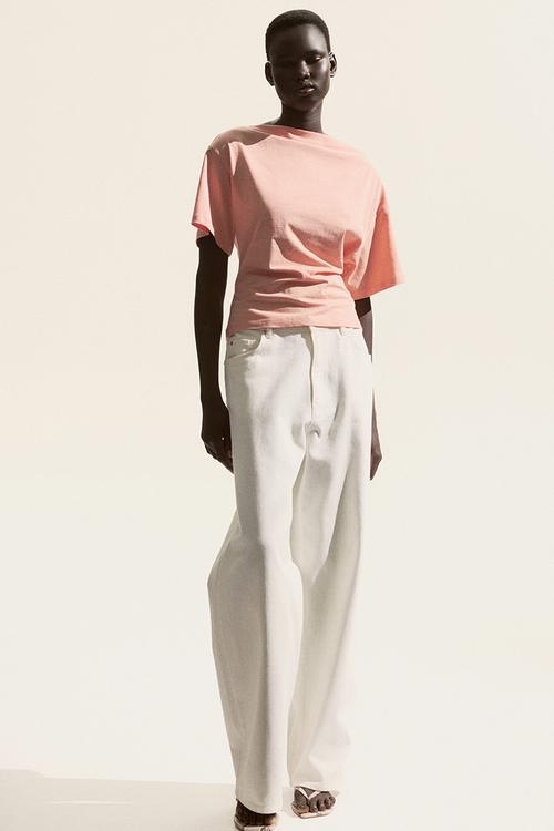 Boat-neck cotton top - light pink