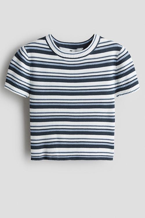 Short rib-knit top - blue,multi