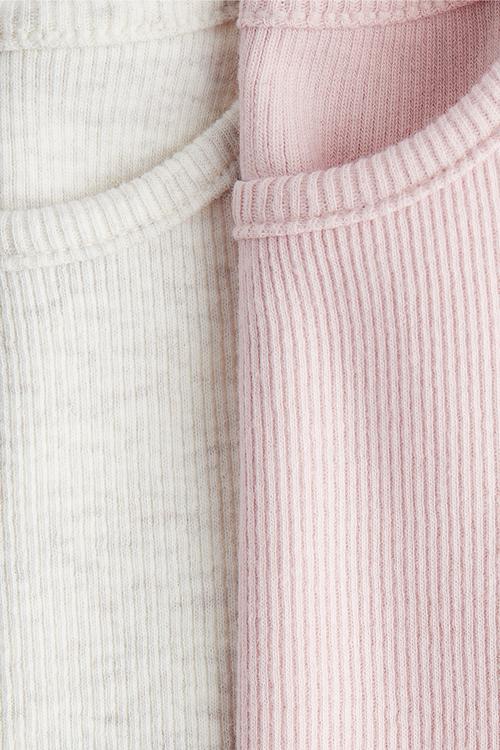 2-pack ribbed cotton T-shirts -  light pink/light beige marl