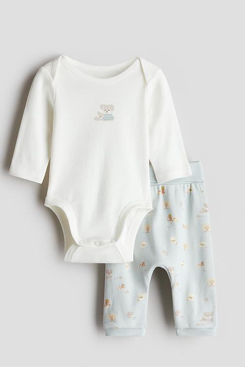 2-piece cotton set - blue,white,multi
