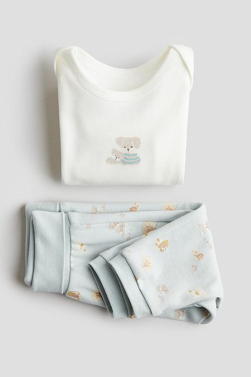 2-piece cotton set - blue,white,multi