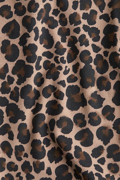 Long-sleeved cotton jersey top -  beige/leopard print 