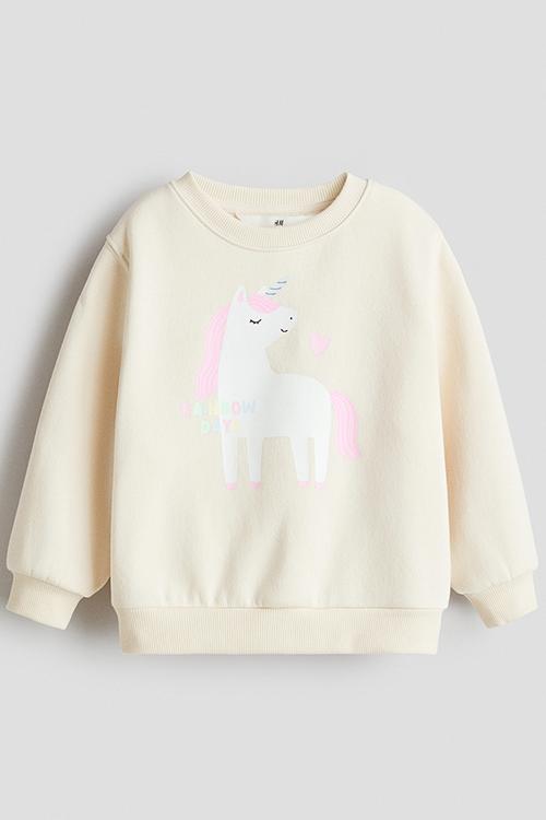 Printed brushed-inside sweatshirt - light beige/unicorn 