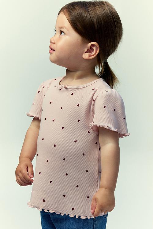 Printed cotton top - light pink hearts