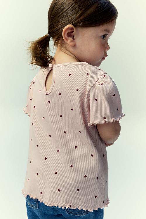 Printed cotton top - light pink hearts