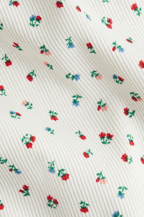 Printed cotton top - white floral