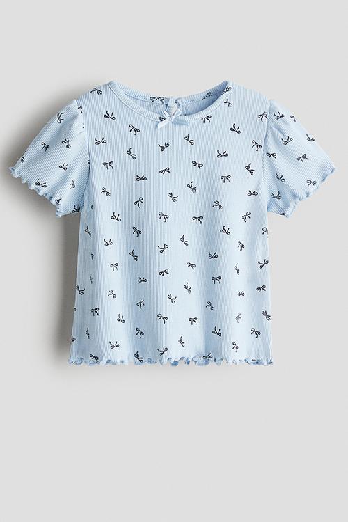Printed cotton top - light blue bows