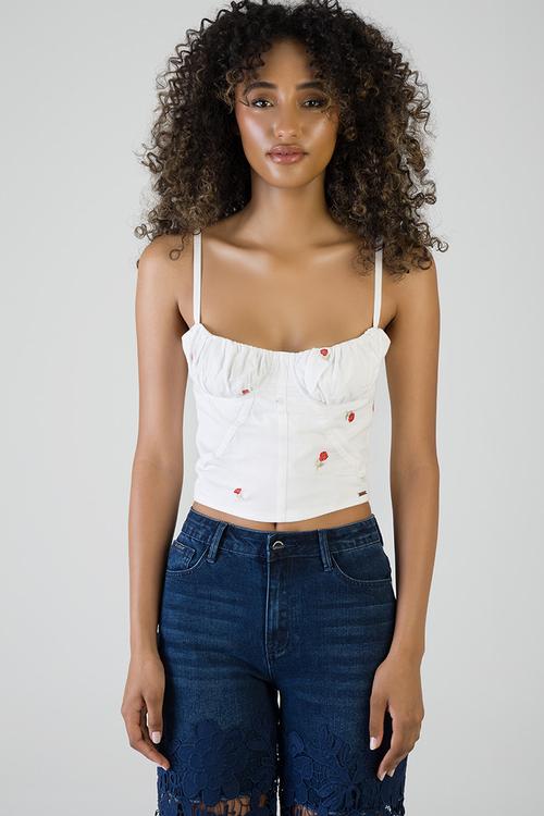 Any Day Now: Corset Top With Ruched Cups And A Lace Up Back - White