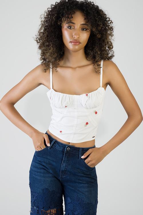 Any Day Now: Corset Top With Ruched Cups And A Lace Up Back - White
