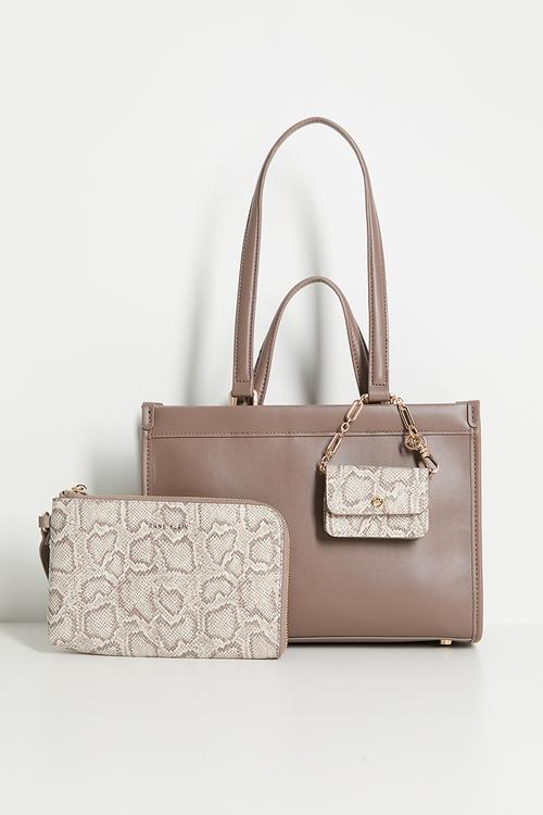 Exclusive Double Handle Bonded Tote Bag - Mink Tonal