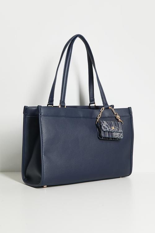 Exclusive Large Bonded Tote Bag - White Floral Pinstripe 