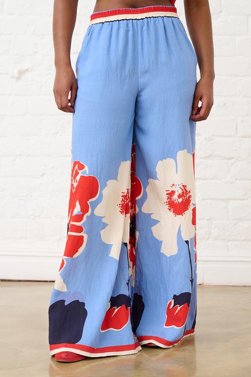 Soft Printed Pants in Midnight Poppy - Blue