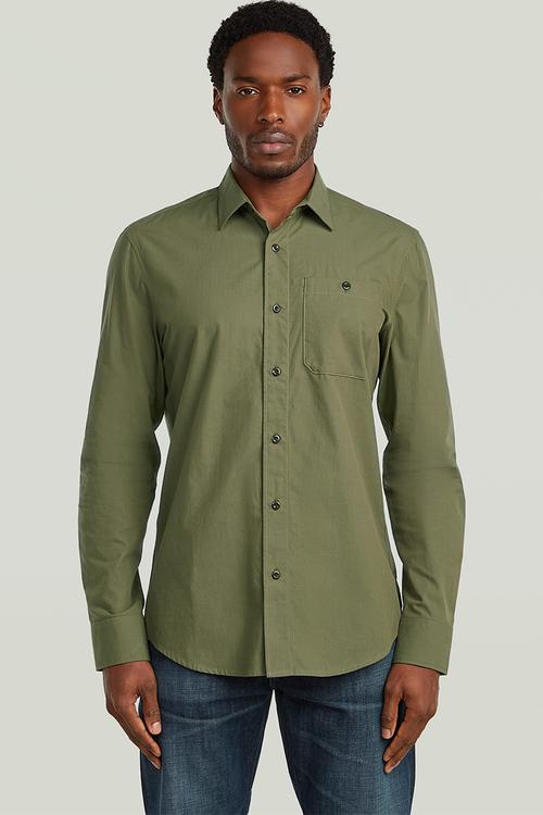 Bristum 2.0 Slim Shirt L\S - Shadow Olive Slub Stripe