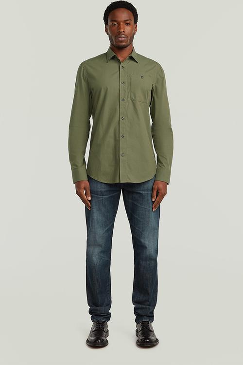 Bristum 2.0 Slim Shirt L\S - Shadow Olive Slub Stripe