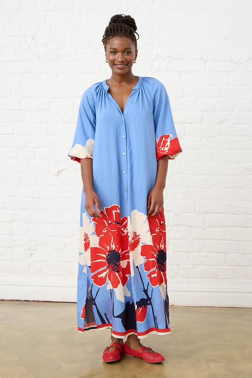 Maxi Shirtdress in Midnight Poppy - Multi