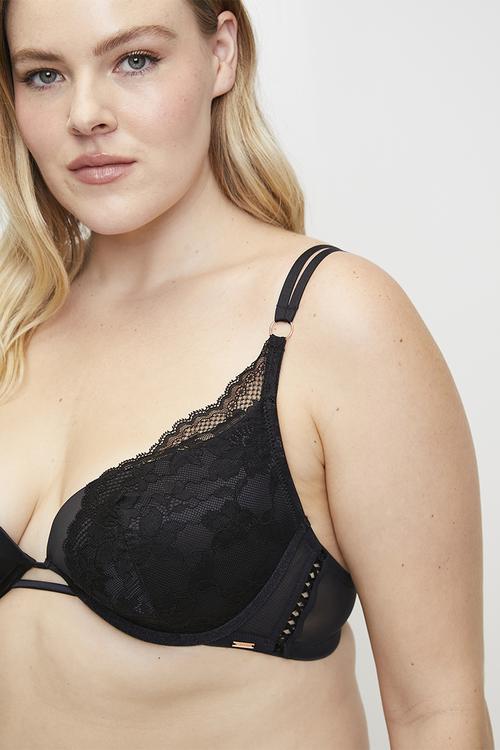 Lyra-satin light padded plunge - black