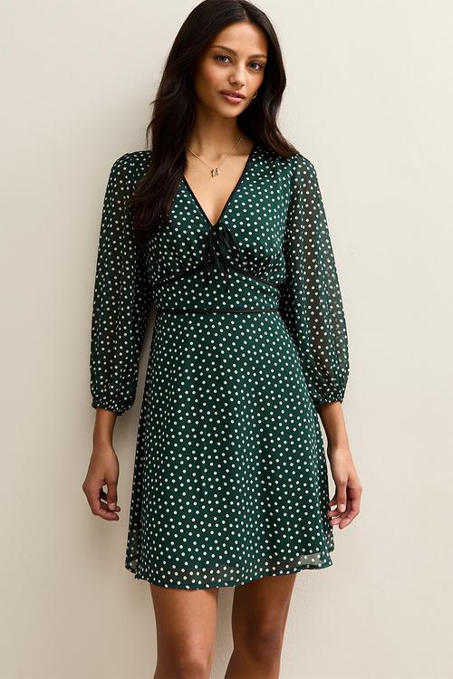 Ex ls chiff contrast trim mini - green pattern