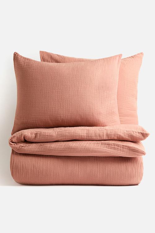 Muslin double/king duvet cover set - rust red 