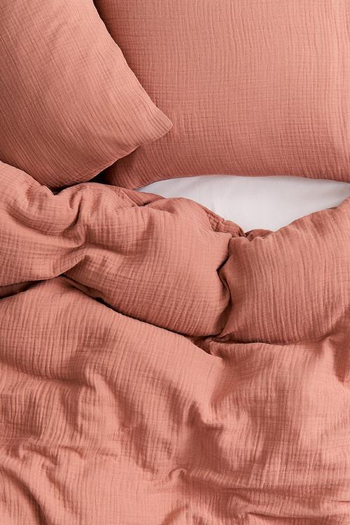 Muslin double/king duvet cover set - rust red 