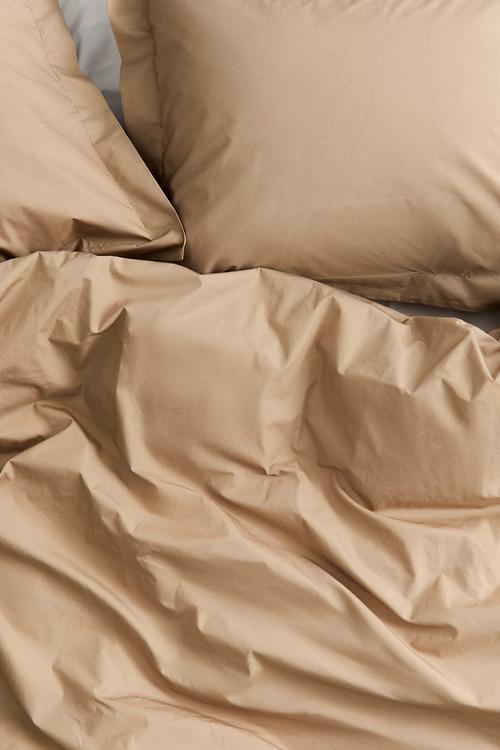 Double/king cotton percale duvet cover set - beige