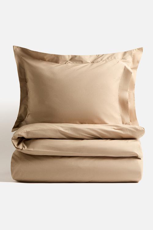 Double/king cotton percale duvet cover set - beige