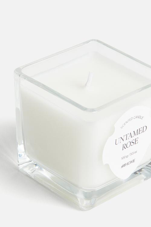 Small scented candle in glass holder - untamed rose
