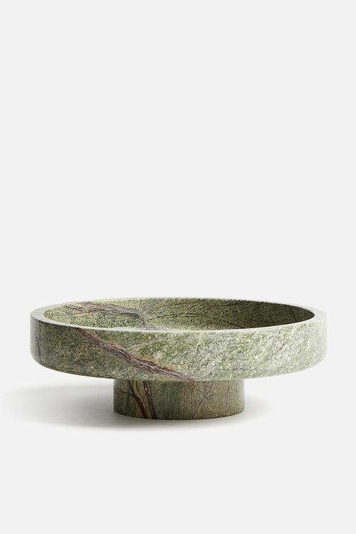 Footed marble serving bowl - green