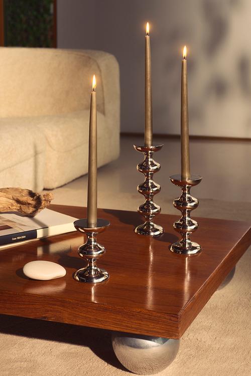 Metal candle holder - silver-coloured