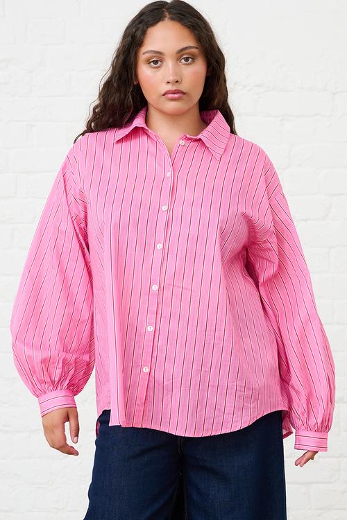 Plus Bellow Sleeve Shirt Stripe - Pink