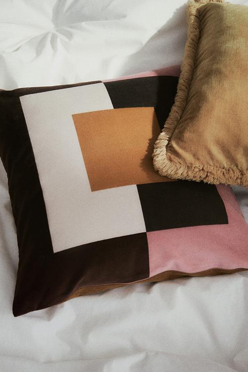 Velvet cushion cover - dusty pink/colour block