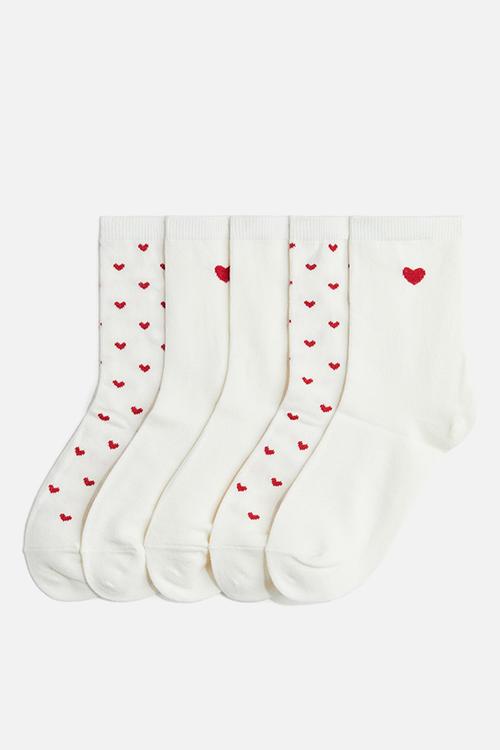 5 pack socks - white hearts